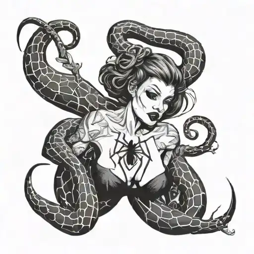 Spider Snake Gothic Pin Up Girl Style Illustration