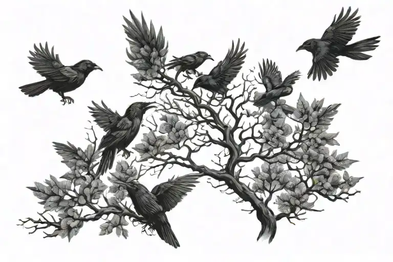 Dark Forest And Ravens Flying