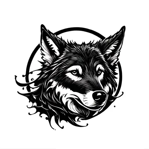 Black Circle With Curvy Overlapping Black Lines Inside Inspired By Twilight Wolf