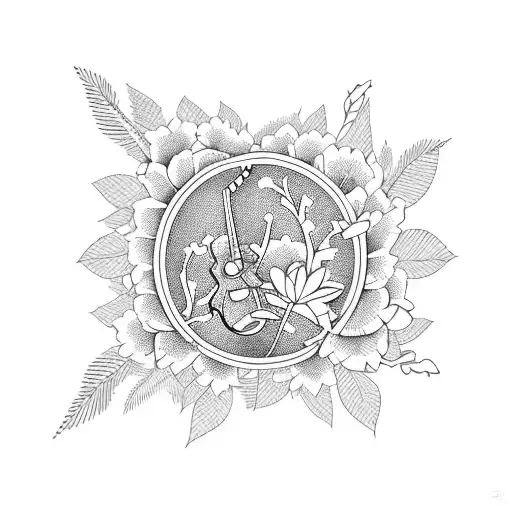 A Guitar Made Out Of Branches And Leaves With Flowers Blooming From The Strings