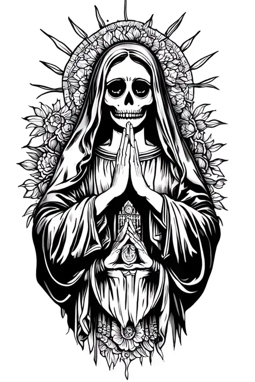 Santa Muerte And Virgin Mary Praying