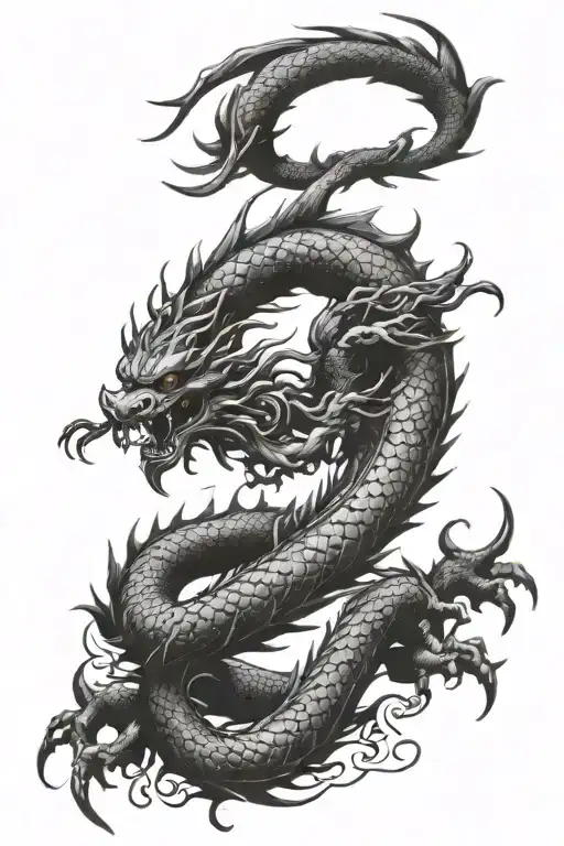 Chinese Dragon Around In Japanese Sword Back