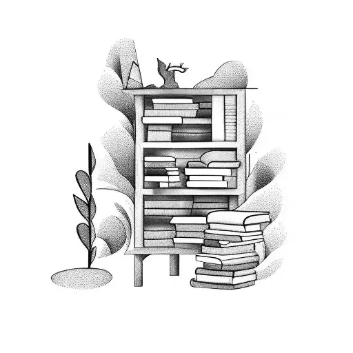 Bookcase With Books Near A Tree