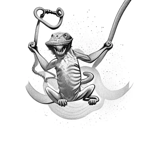 An Athletic Monkey Swinging From A Chameleon's Tail
