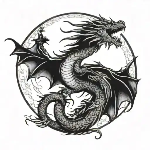 Dragon Reaching Up Towards The Moon