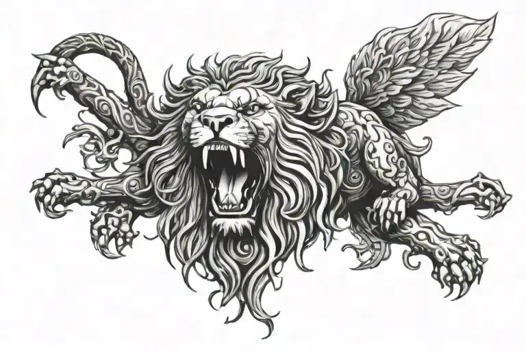 Cross And Lion Roaring