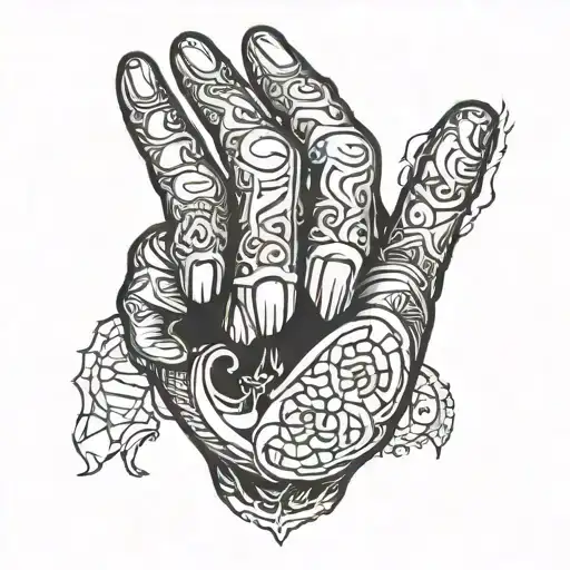 An Intricate Design Of A Middle Finger Holding A Broken Heart In A Blackwork Style