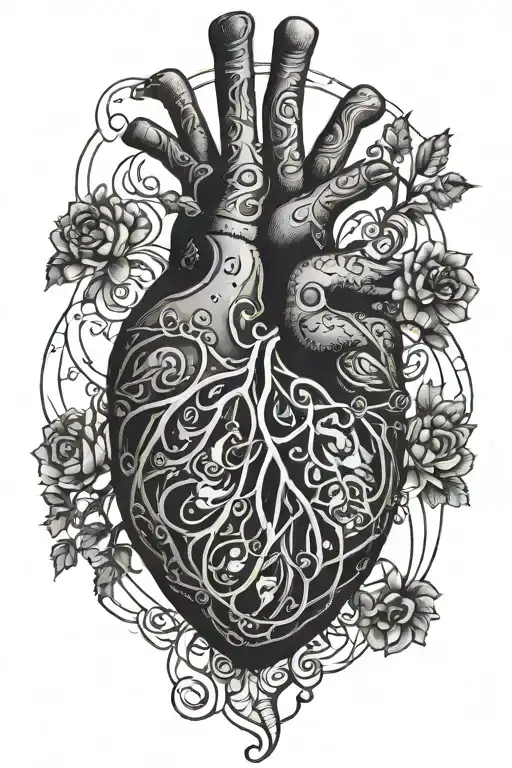 An Intricate Design Of A Middle Finger Holding A Broken Heart In A Blackwork Style