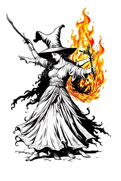 Medieval Witches Dancing Around Fire Flames