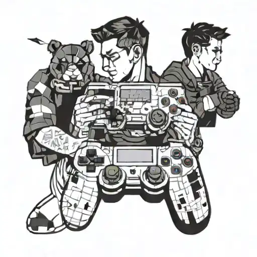 A Pixelated Family Portrait With Gaming Controllers Intertwined In The Design