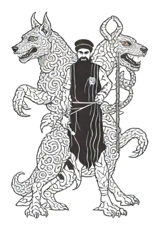 Erlik Khan Turkish Death God With His Hell Dog And Looking Hell Scary