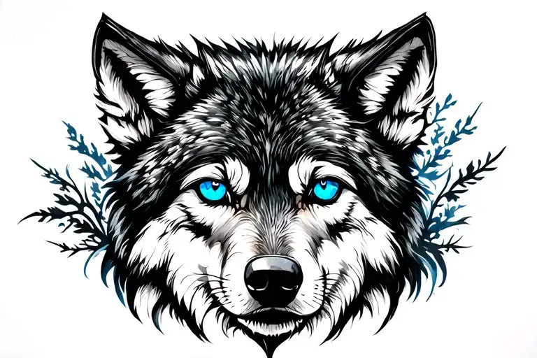 Wolf With Blue Eyes Surrounded