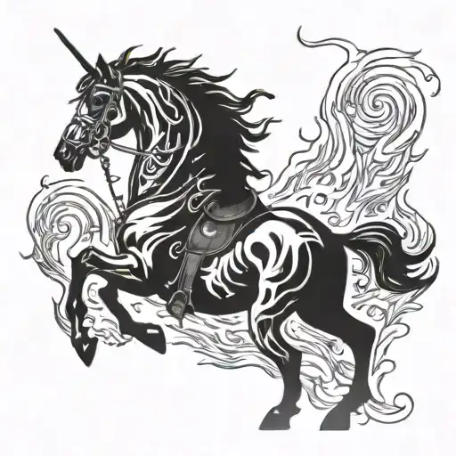 Horse Rider On Fire Flames