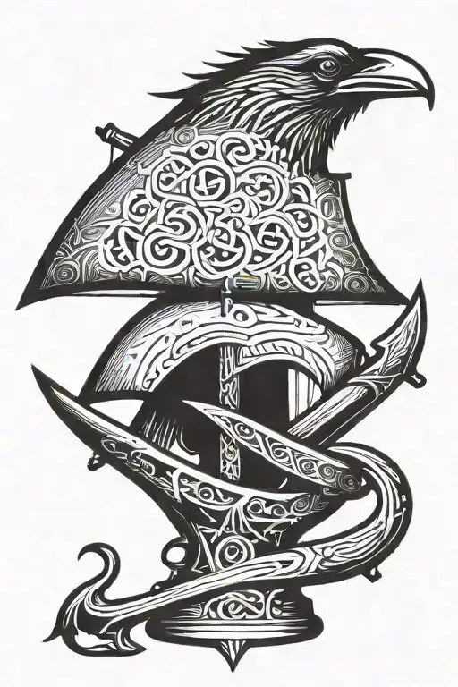 Raven Standing Viking Ship Viking Runes Viking Axe