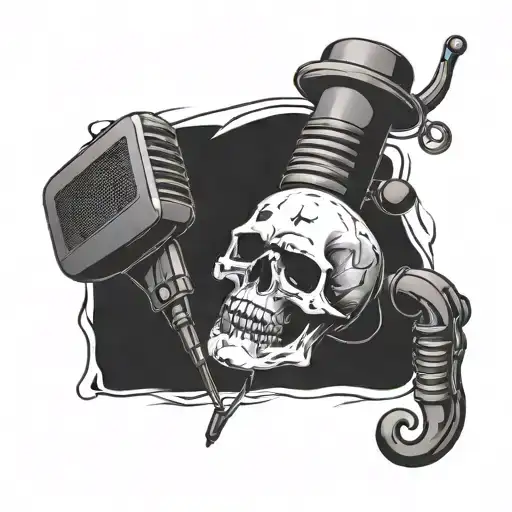 Microphone Skull Wrapping Around A Tombstone