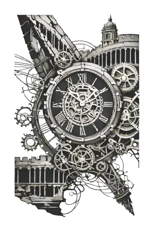 Mechanical Clock Surrounded By Colosseum