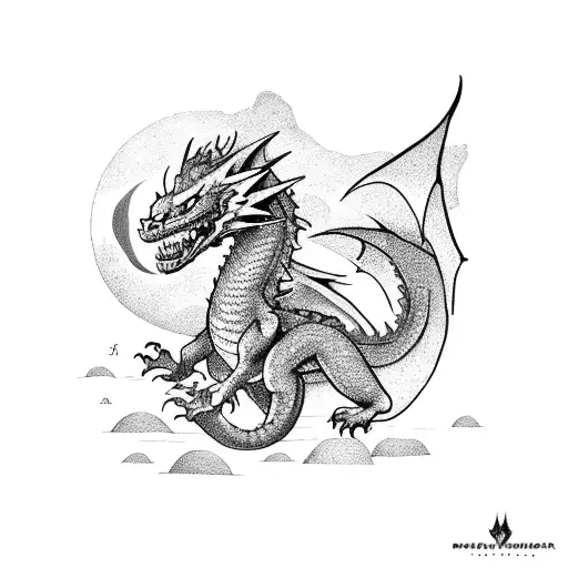 Dragon Slayer Fighting A Fierce Dragon In A Moonlit Cave