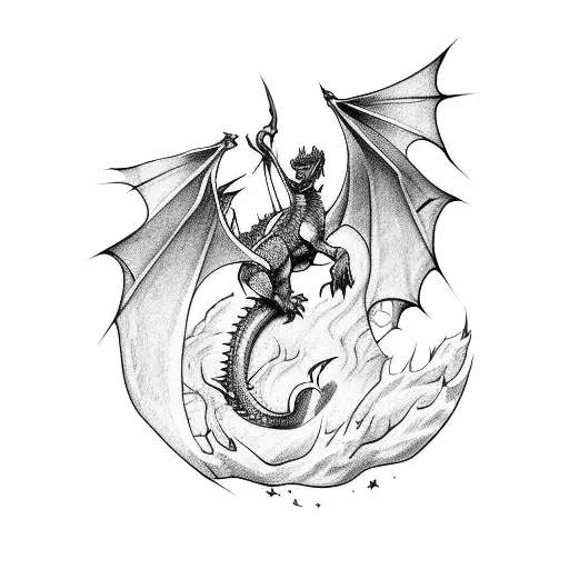 Dragon Slayer Fighting A Fierce Dragon In A Moonlit Cave