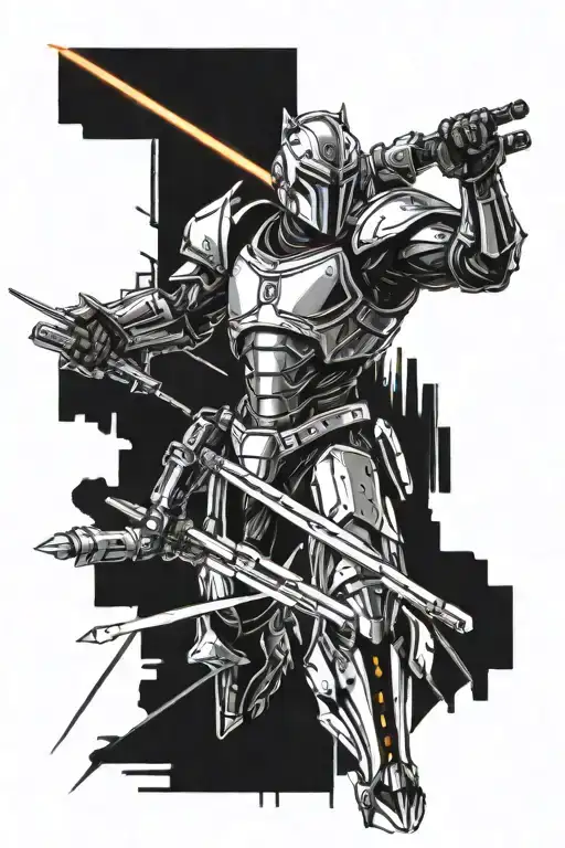 A Futuristic Cyborg Knight With Mechanical Enhancements And A Laser Sword