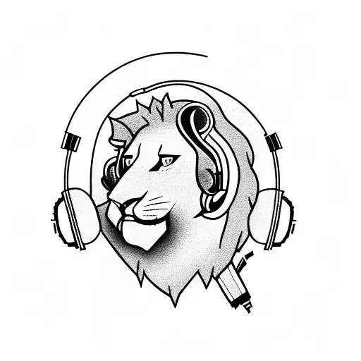 A Pixelated Lion Wearing Headphones And Coding On A Computer