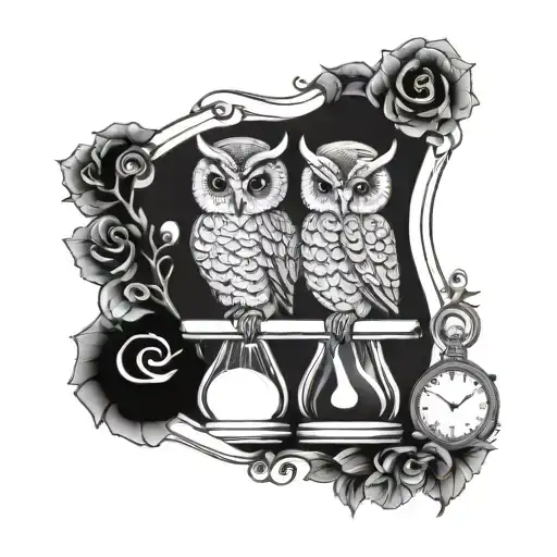 Hour Glass With Owl Sitting Together