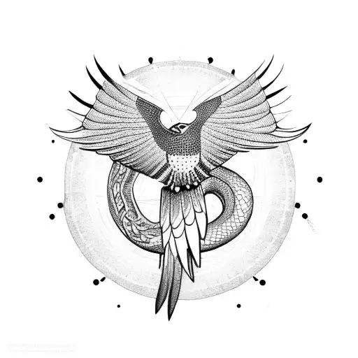 Hawk Fighting A Snake With Mandalas In The Background