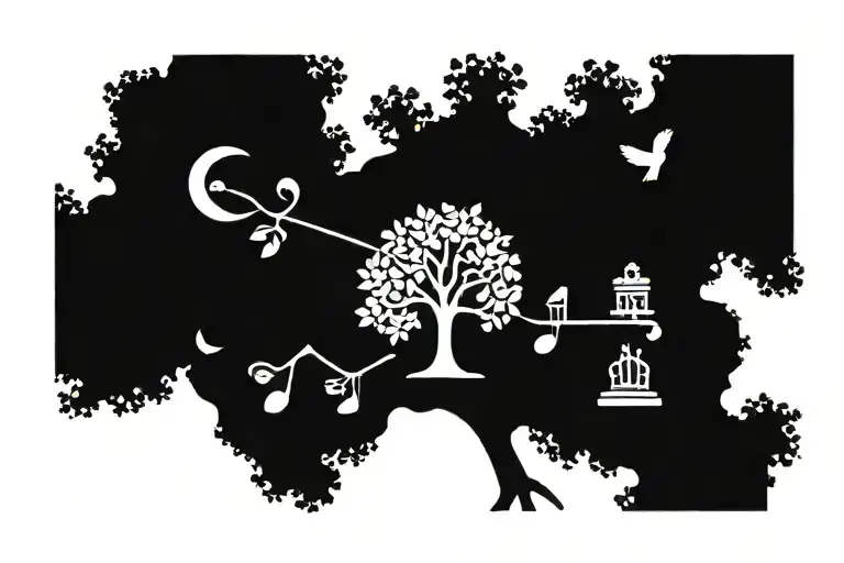 A Minimalist Tattoo Of A Family Tree With Musical Symbols As Leaves