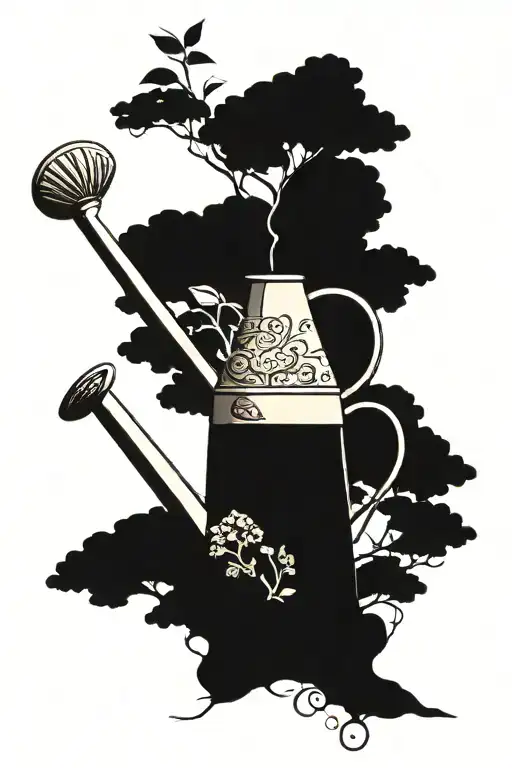 Fake Plastic Tree And A Plastic Watering Can