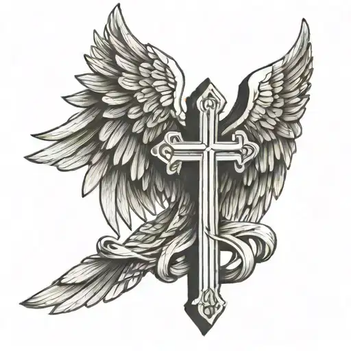 Cross With 4 Wings Folded Angel Wings