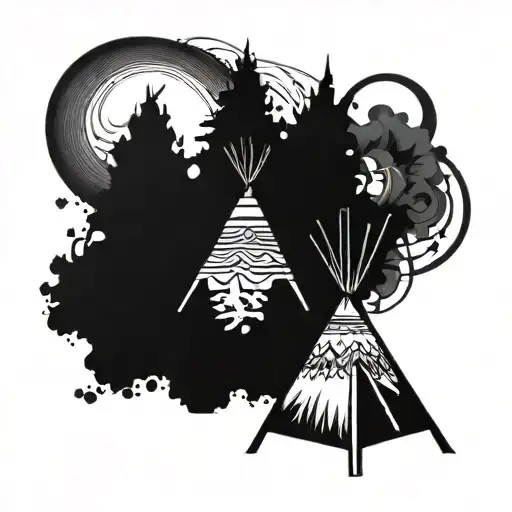 Indian Tipi Fire In The Background