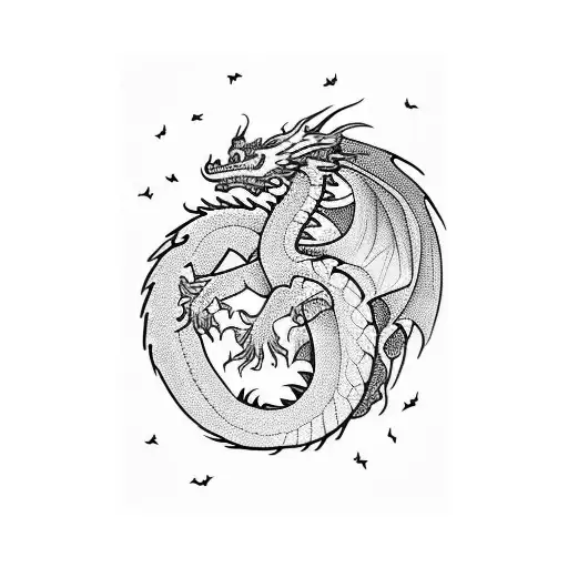 A Dragon Flying Over A Field Of Flowers