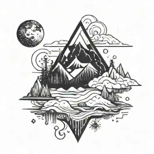 Space And Mountains With Forest And Water