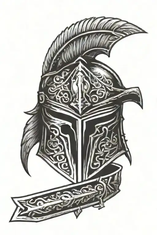 Spartan Helmet With Sword Going Vertical Through Mask