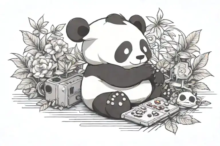 Chibi Panda Bear Sitting And Holding Nintendo Switch
