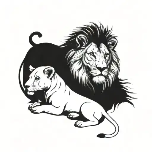 A Lion And A Father With His 3 Children