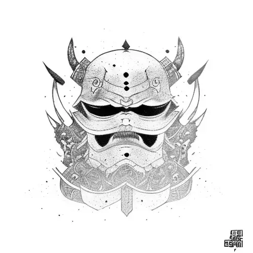 Forearm-lenght Oni Mask With Samurai