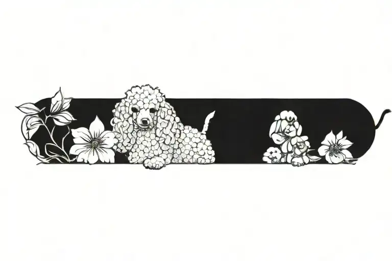 Standard Poodle Dog With Dogwood Flowers