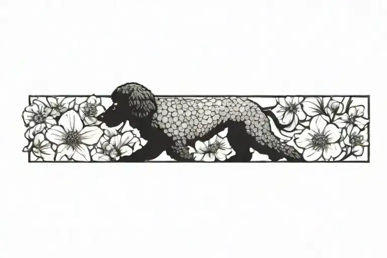 Standard Poodle Dog With Dogwood Flowers