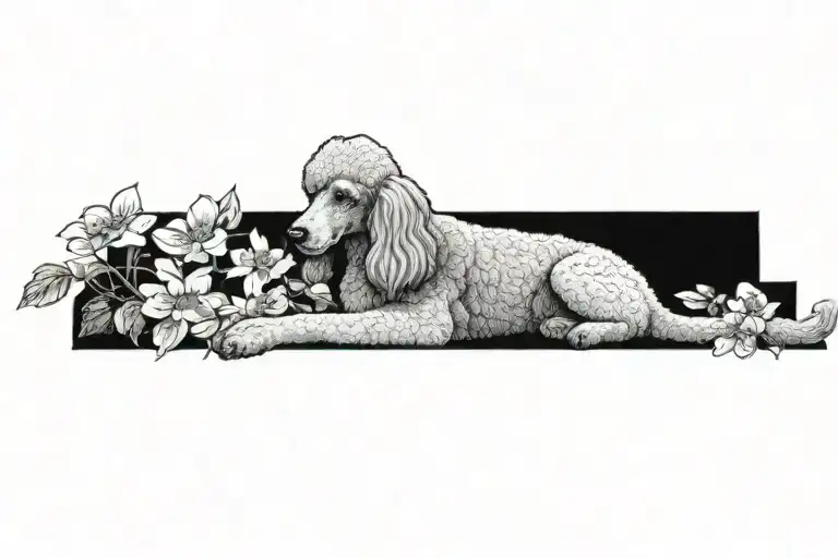 Standard Poodle Dog With Dogwood Flowers