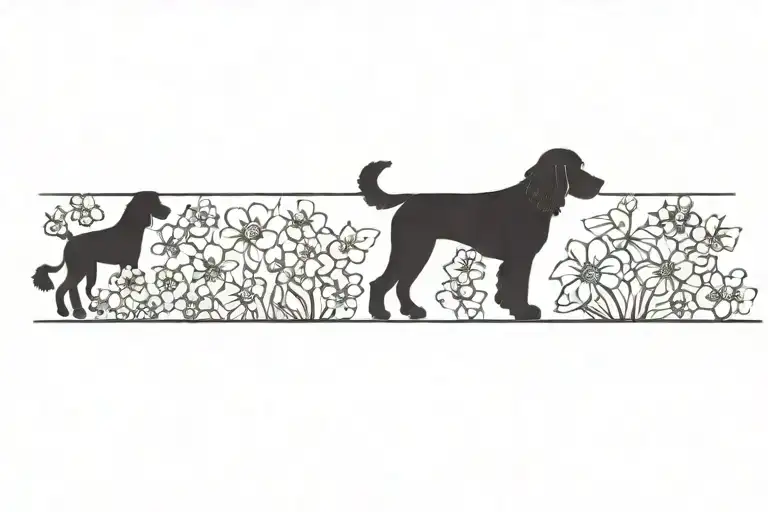 Standard Poodle Dog Silhouette With Dogwood Flowers