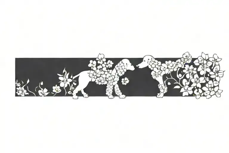 Standard Poodle Dog Silhouette With Dogwood Flowers