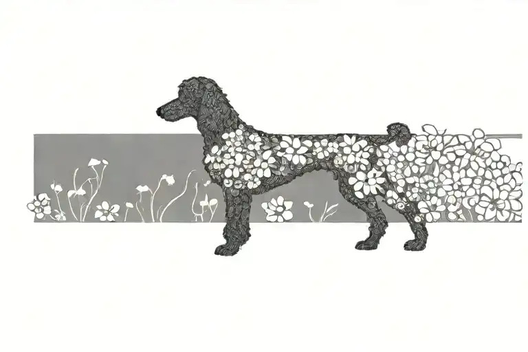 Standard Poodle Dog Silhouette With Dogwood Flowers