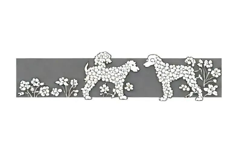 Standard Poodle Dog Silhouette With Dogwood Flowers