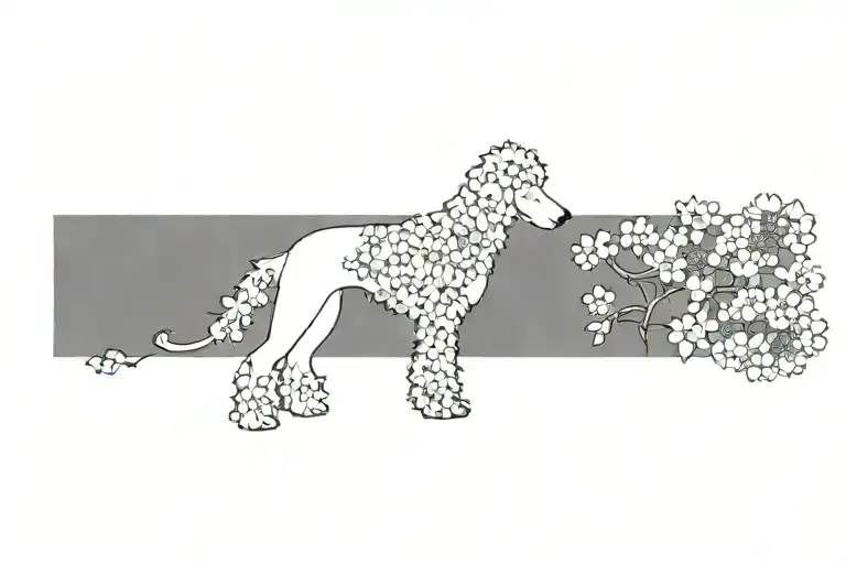 Standard Poodle Dog Silhouette With Dogwood Flowers