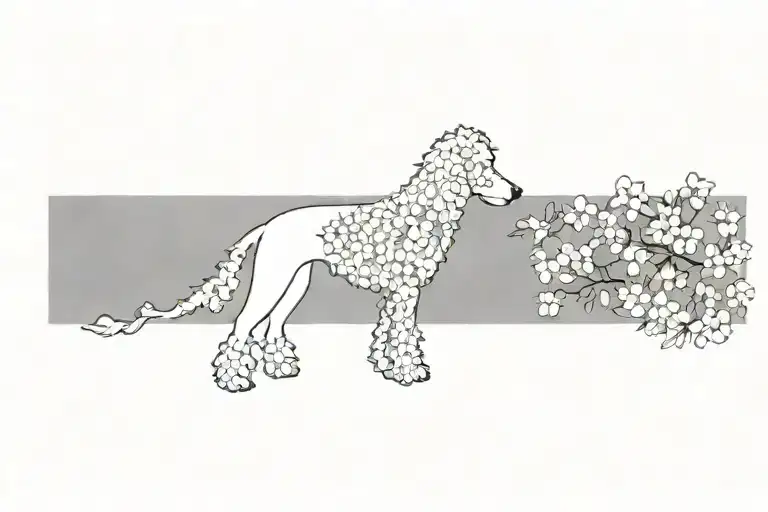 Standard Poodle Dog Silhouette With Dogwood Flowers