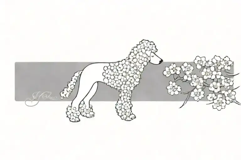 Standard Poodle Dog Silhouette With Dogwood Flowers
