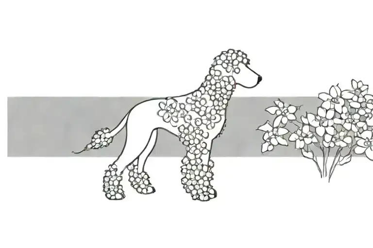 Standard Poodle Dog Silhouette With Dogwood Flowers