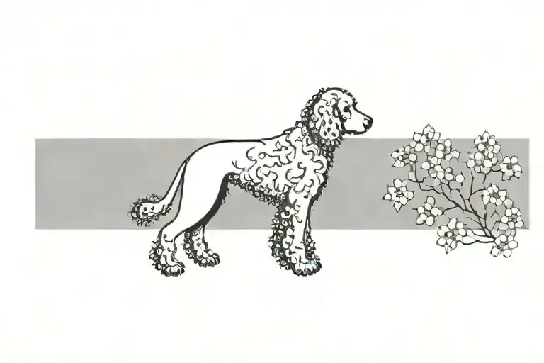 Standard Poodle Dog Silhouette With Dogwood Flowers
