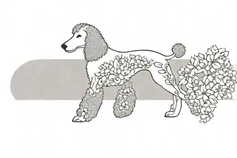 Standard Poodle Dog Silhouette With Dogwood Flowers