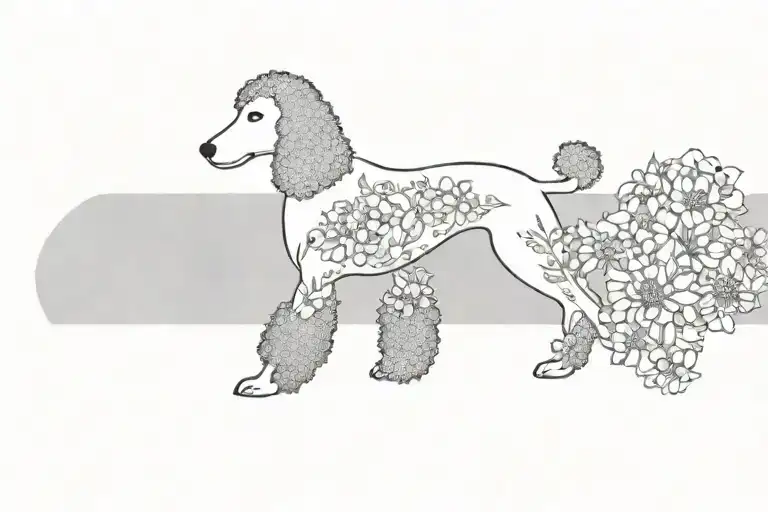 Standard Poodle Dog Silhouette With Dogwood Flowers